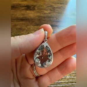 925 Sterling Silver‎ Green Amethyst & Diamond Pendant